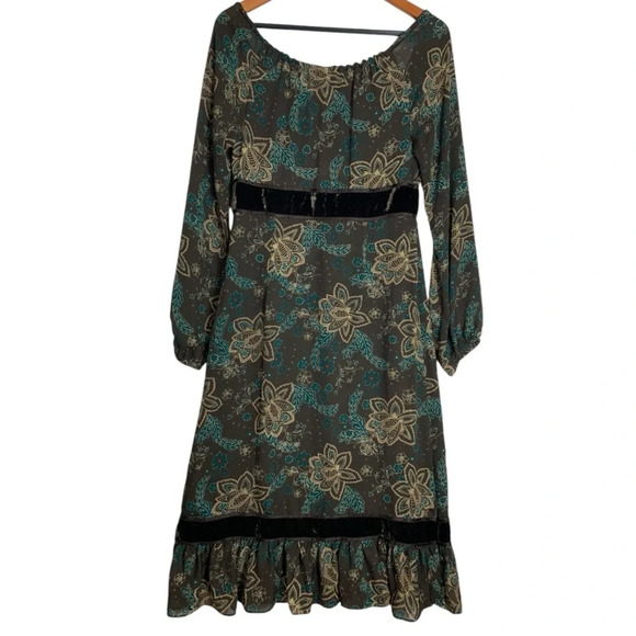 Ann Taylor Loft Dress Floral Side Zip Lined Long Sleeve Brown Sz 6 Bohofairy Y2K - Picture 3 of 15